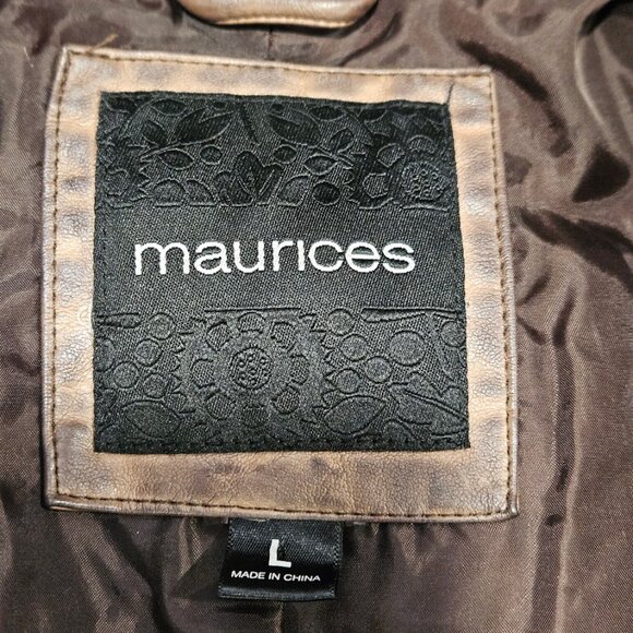 Maurices Faux Leather Moto Short Jacket Brown Size Large Zip Up Biker - Picture 11 of 16
